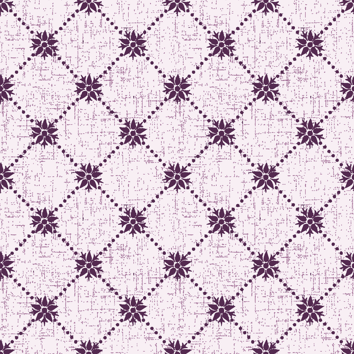 Shadow Garden Plum lattice floral wallpaper in plum and pearl