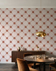 Shadow Garden Terracotta lattice floral wallpaper in an elegant dining room