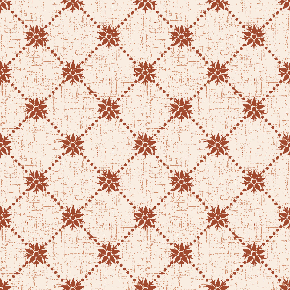 Shadow Garden Terracotta lattice floral wallpaper in terracotta and sand