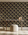 Signal & Edge Noir geometric wallpaper on the wall of a grand entry foyer