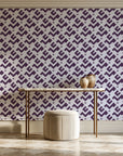 Signal & Edge Plum geometric wallpaper on the wall of a grand entry foyer