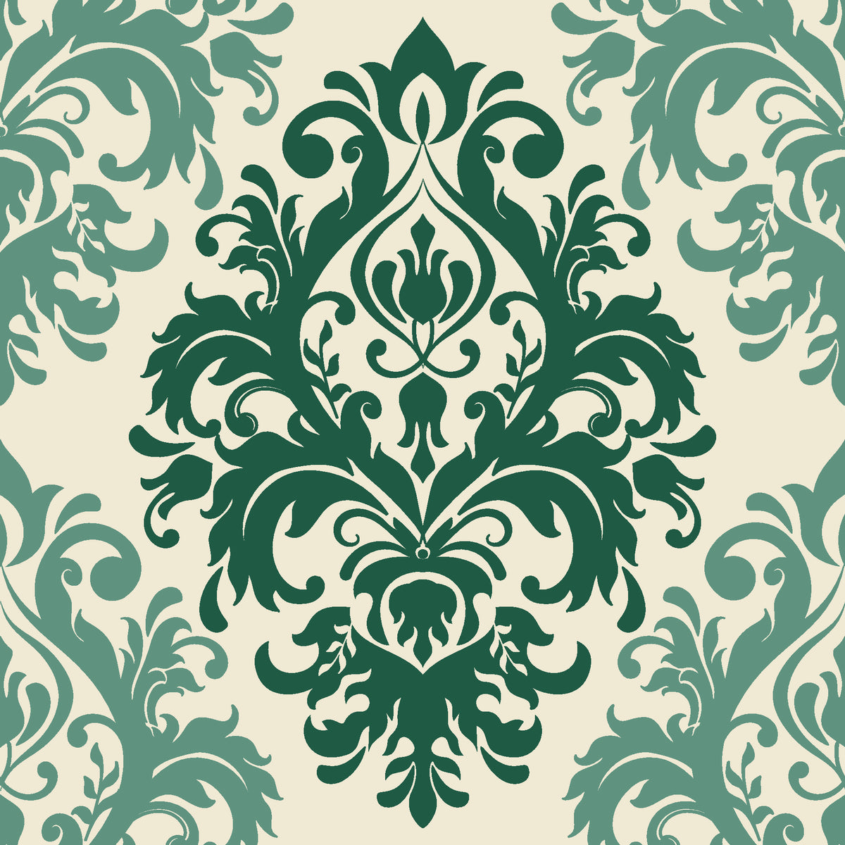 Silent Bouquet Emerald damask wallpaper in emerald and ivory
