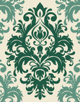 Silent Bouquet Emerald damask wallpaper in emerald and ivory