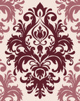 Silent Bouquet Oxblood damask wallpaper in oxblood and blush