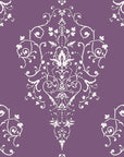 Silent Spring Plum damask wallpaper in plum and pearl