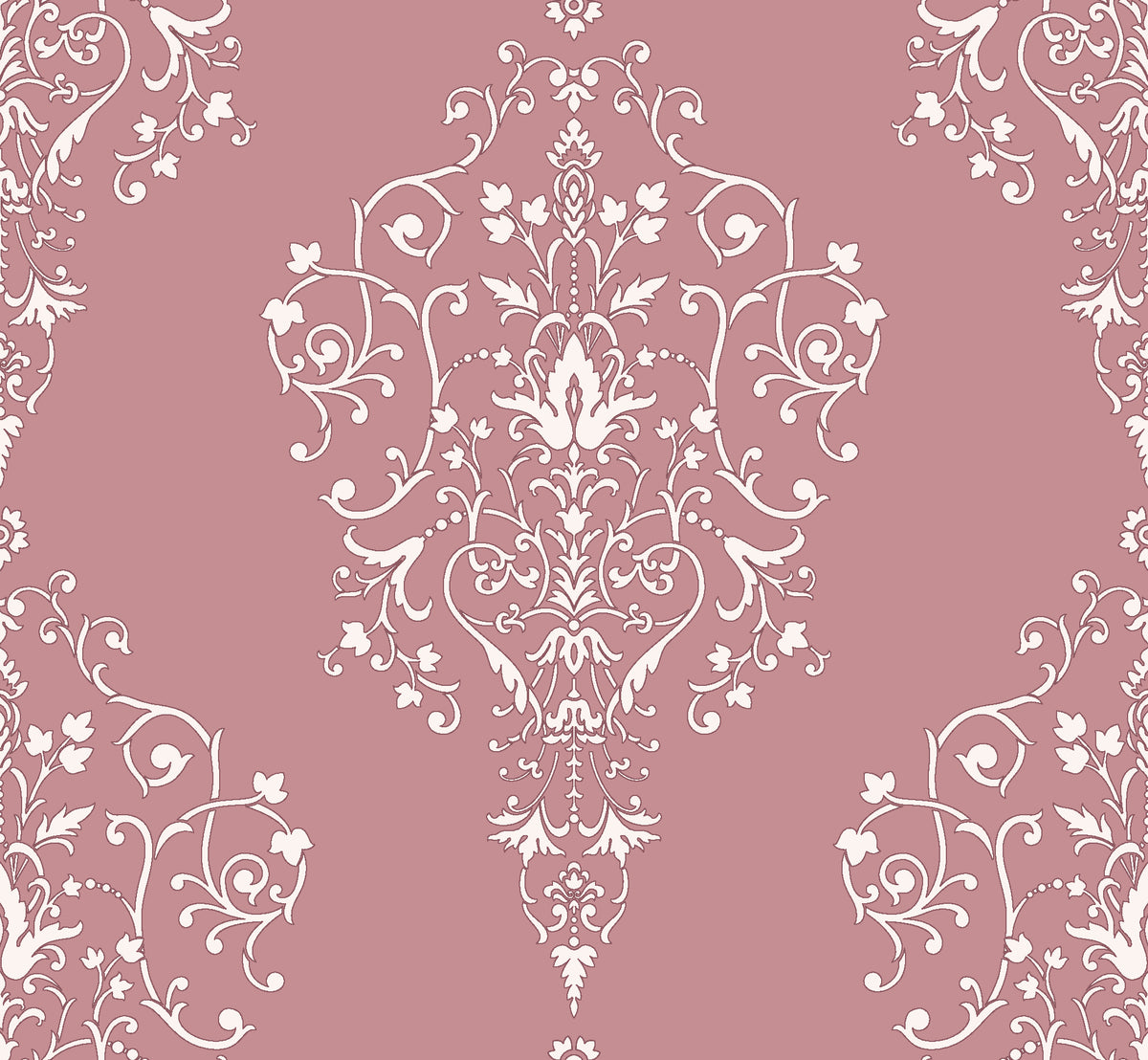 Silent Spring Rose damask wallpaper in rose and ivory