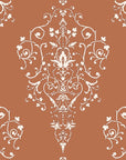 Silent Spring Terracotta damask wallpaper in terracotta and cream