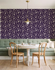 Sketch Anemone Aubergine sketched anemone wallpaper as a feature wall in a sunlit breakfast nook