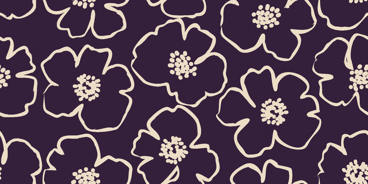 Sketch Anemone Aubergine sketched anemone wallpaper in aubergine and ivory