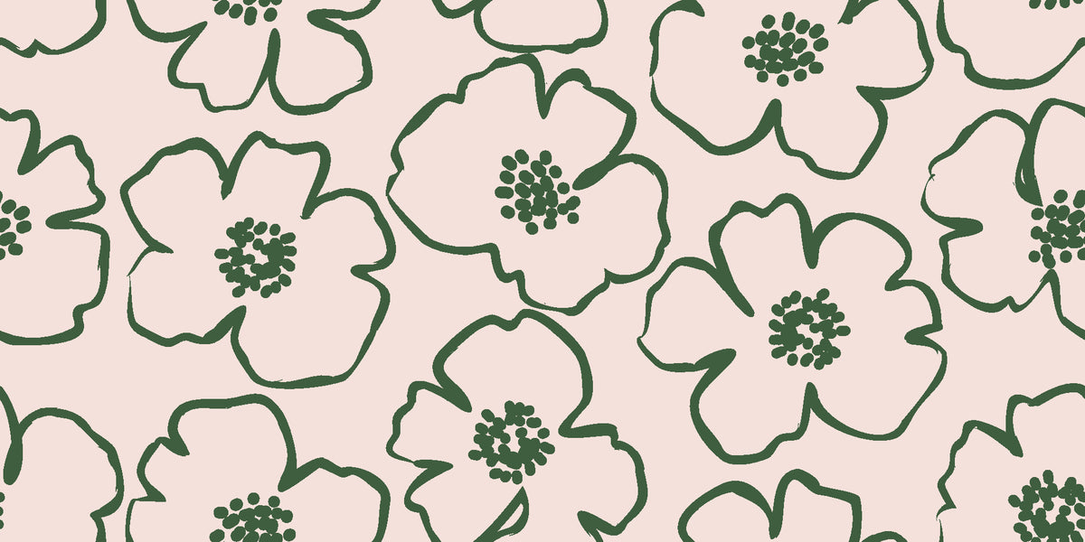 Sketch Anemone Fern sketched anemone wallpaper in fern green and blush