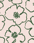 Sketch Anemone Fern sketched anemone wallpaper in fern green and blush