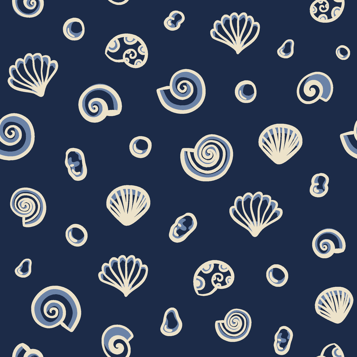 Sketched Seashells Midnight seashell wallpaper in midnight and ivory