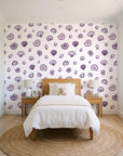 Sketched Seashells Plum seashell wallpaper in a bright, cheerful child's bedroom