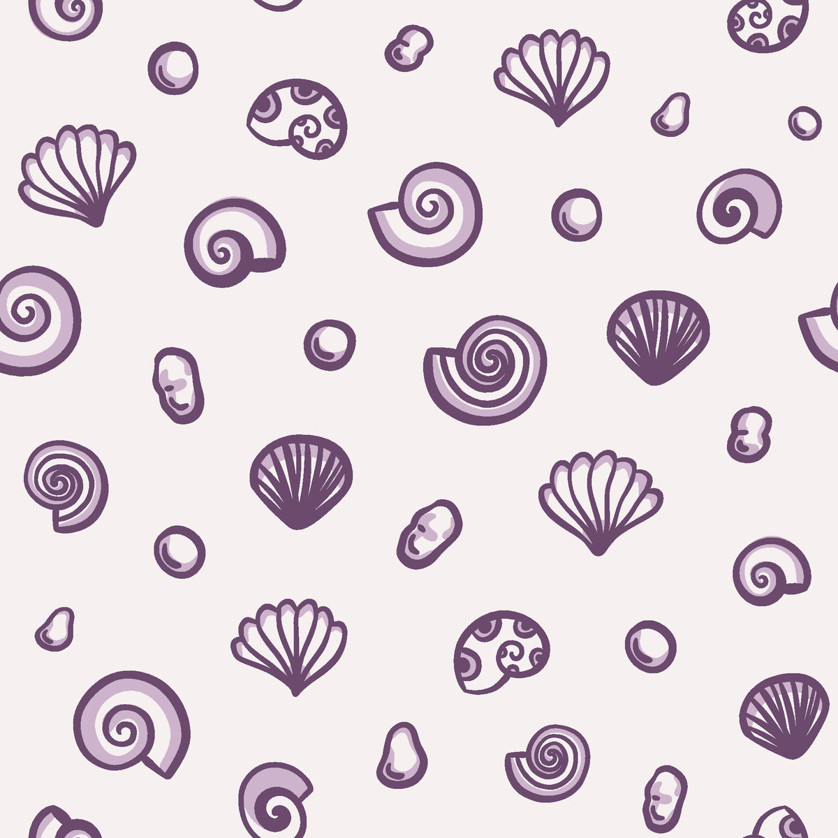 Sketched Seashells Plum seashell wallpaper in plum and pearl