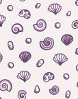 Sketched Seashells Plum seashell wallpaper in plum and pearl