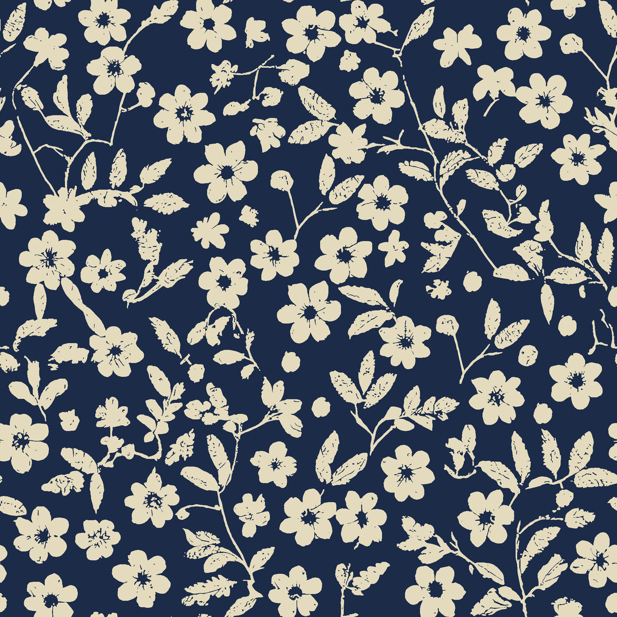 Sky Bloom Midnight floral wallpaper in midnight and ivory