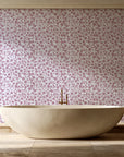 Sky Bloom Rose floral wallpaper creating ambiance in a serene spa bathroom