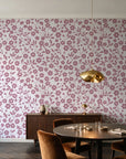 Sky Bloom Rose floral wallpaper in an elegant dining room