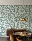 Sky Bloom Sage floral wallpaper in an elegant dining room