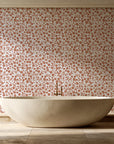 Sky Bloom Terracotta floral wallpaper creating ambiance in a serene spa bathroom