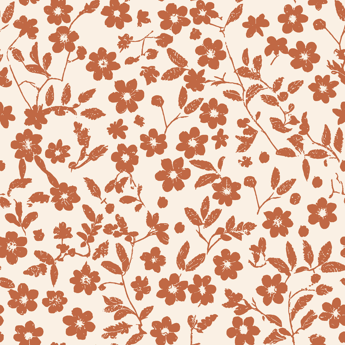 Sky Bloom Terracotta floral wallpaper in terracotta and sand