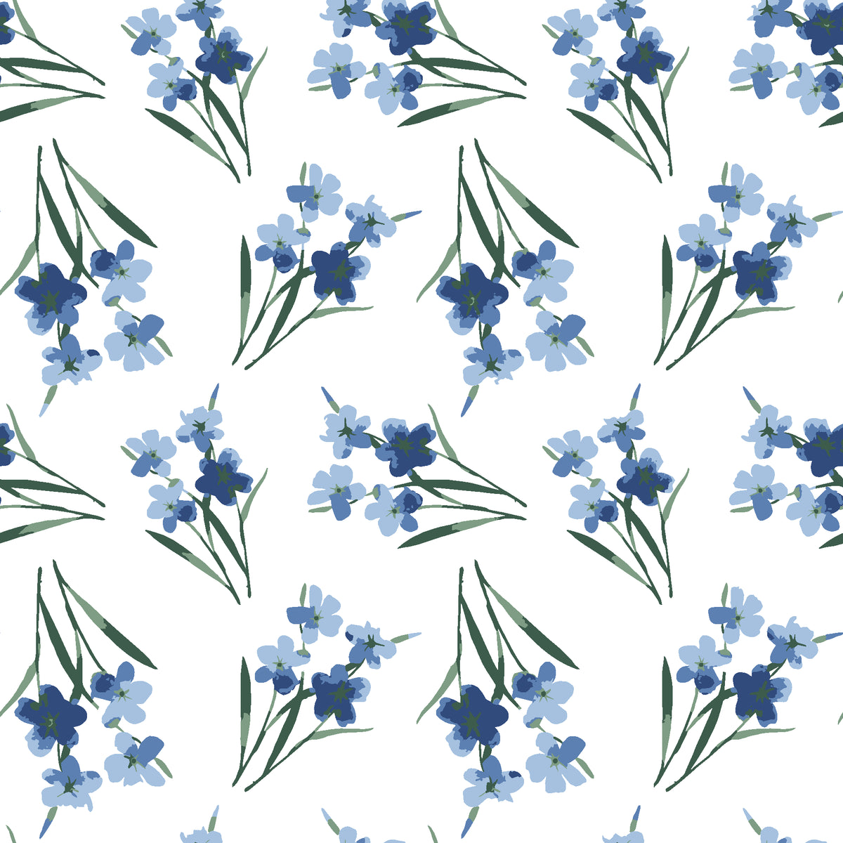 Sky Memory Midnight watercolor floral wallpaper in navy and sage