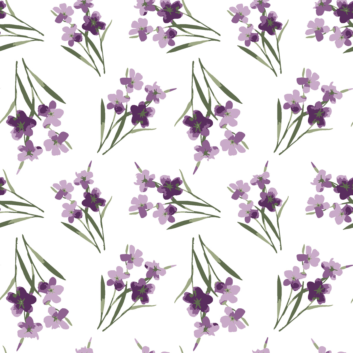 Sky Memory Plum watercolor floral wallpaper in plum and lilac