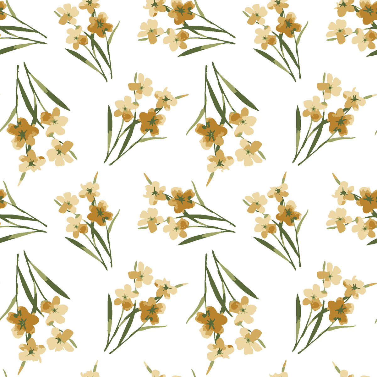 Sky Memory Saffron watercolor floral wallpaper in saffron and olive