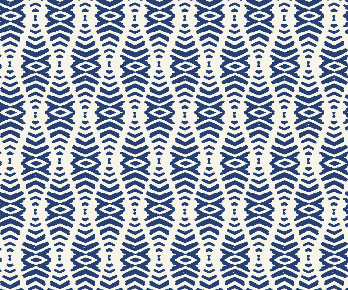 Smoke Ancestry Indigo geometric wallpaper in indigo and linen