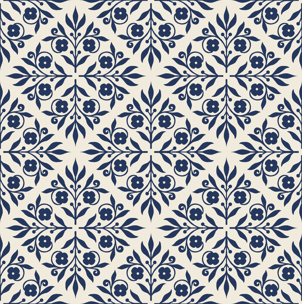 Soft Bouquet Opus Midnight floral damask wallpaper in midnight and linen