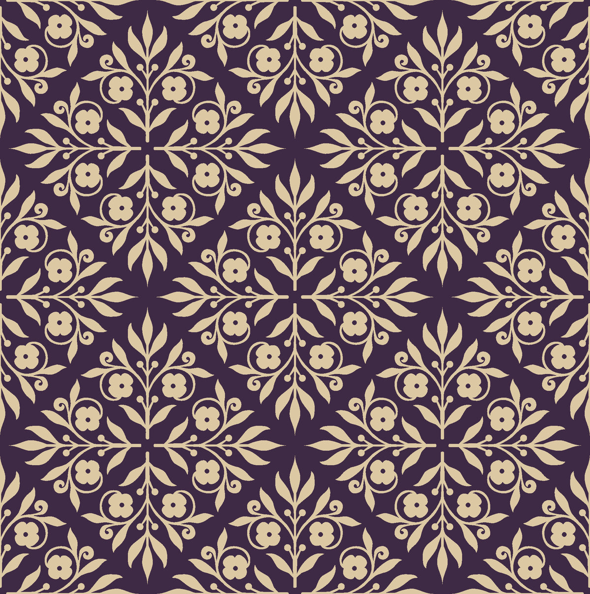 Soft Bouquet Opus Plum floral damask wallpaper in plum and champagne