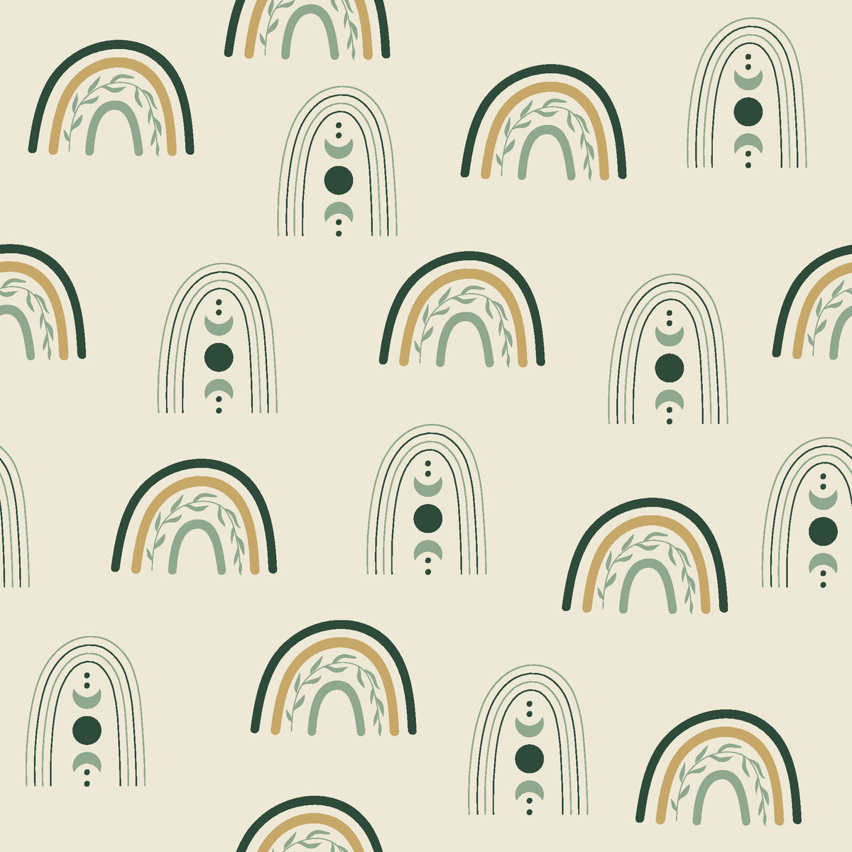 Solstice Rite Forest boho rainbow wallpaper in forest and sand