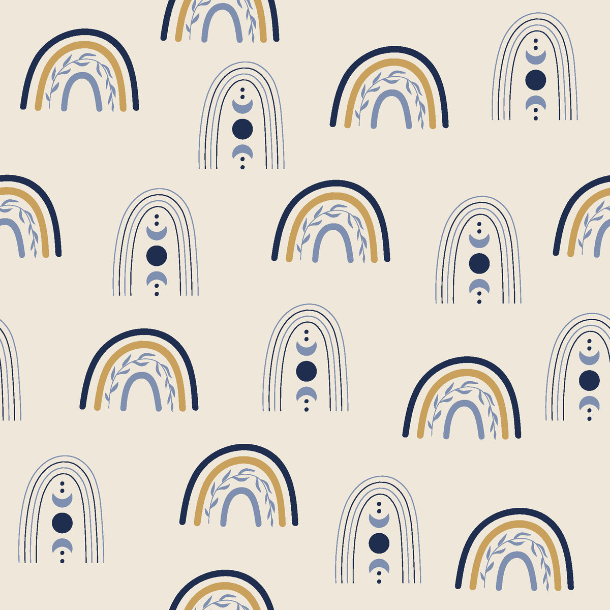 Solstice Rite Midnight boho rainbow wallpaper in midnight and gold