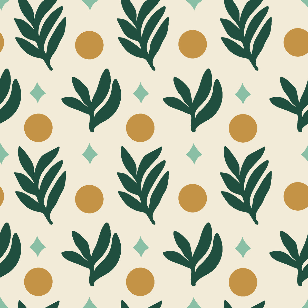 Spice & Frond Emerald leaf frond wallpaper in emerald and brass