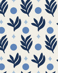 Spice & Frond Indigo leaf frond wallpaper in indigo and linen