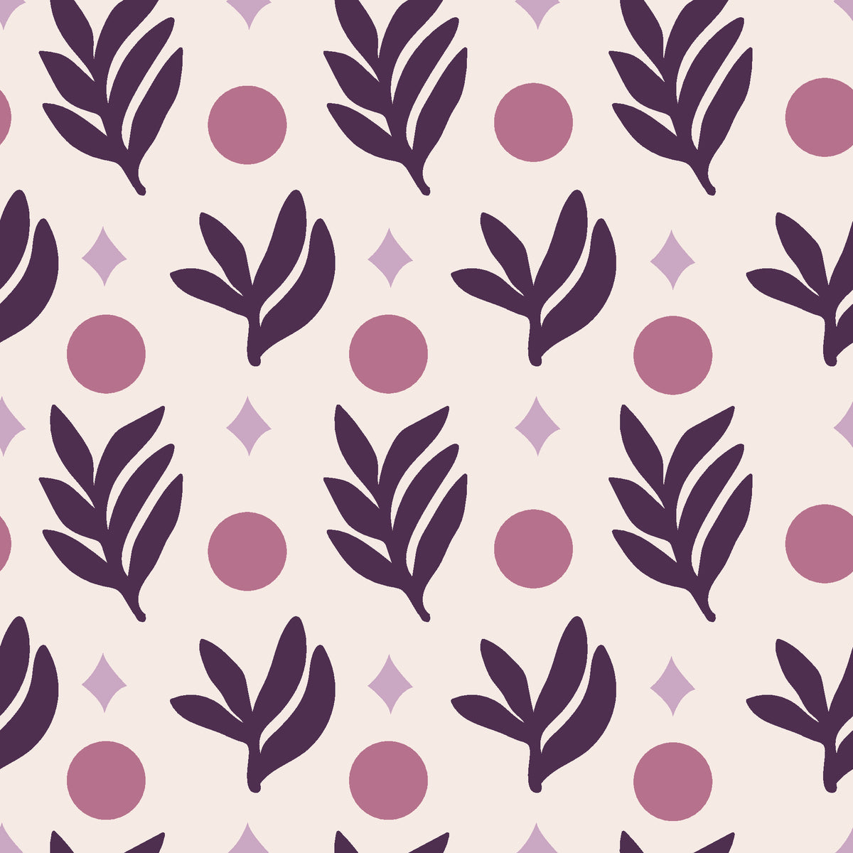 Spice & Frond Plum leaf frond wallpaper in plum and blush