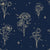 Star & Petal Midnight wildflower line art wallpaper in midnight blue and champagne