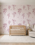 Star & Petal Rose wildflower line art wallpaper in a calm, light-filled nursery