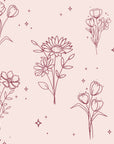 Star & Petal Rose wildflower line art wallpaper in rose and blush