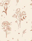 Stardust Field Terracotta wildflower line art wallpaper in terracotta and cream