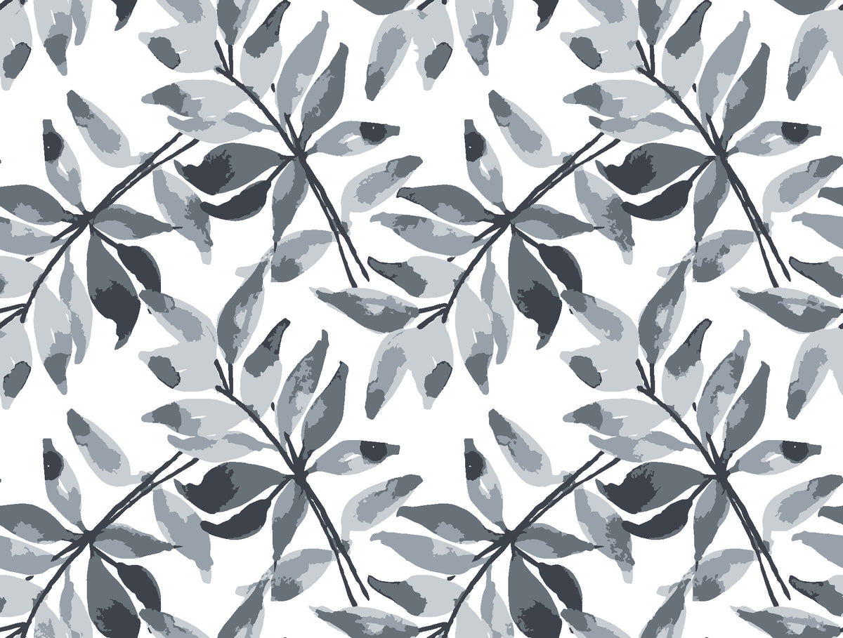Starfall Charcoal watercolor leaf wallpaper in charcoal and dove