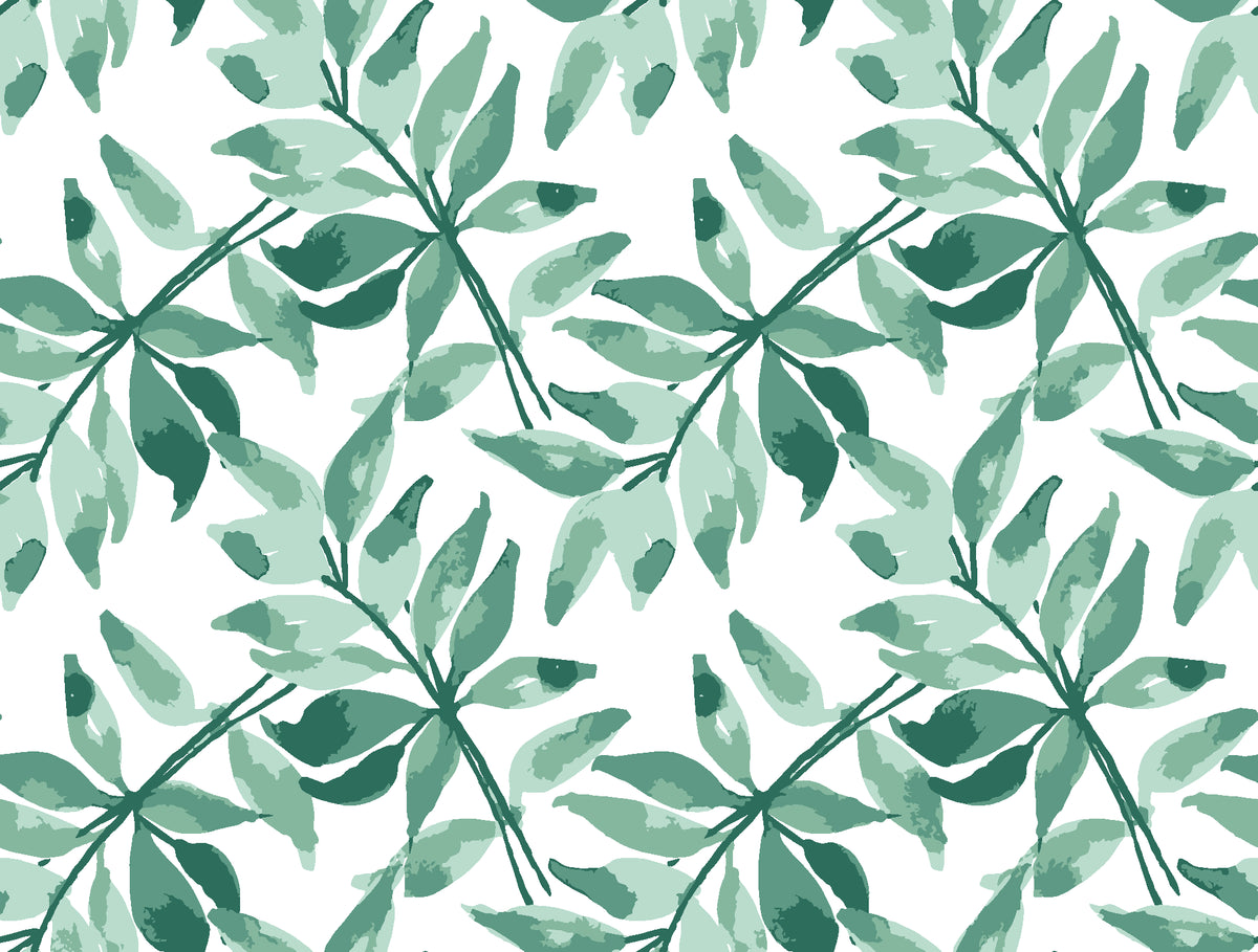 Starfall Emerald watercolor leaf wallpaper in emerald and mint