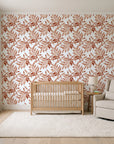 Starfall Terracotta watercolor leaf wallpaper in a calm, light-filled nursery