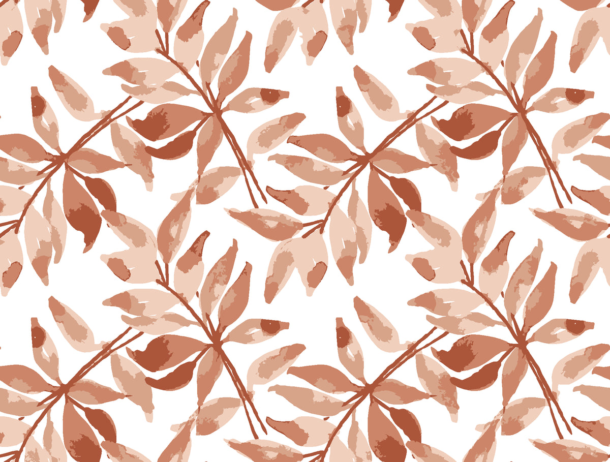Starfall Terracotta watercolor leaf wallpaper in terracotta and blush