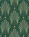 Starlit Swirl Emerald dotted art deco fan wallpaper in emerald and gold