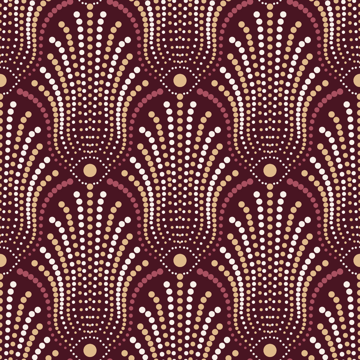 Starlit Swirl Oxblood dotted art deco fan wallpaper in oxblood and rose