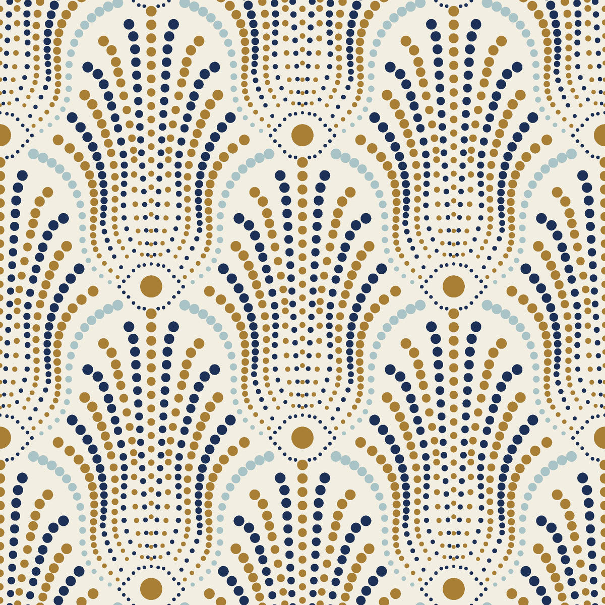 Starlit Swirl Pearl dotted art deco fan wallpaper in pearl and navy