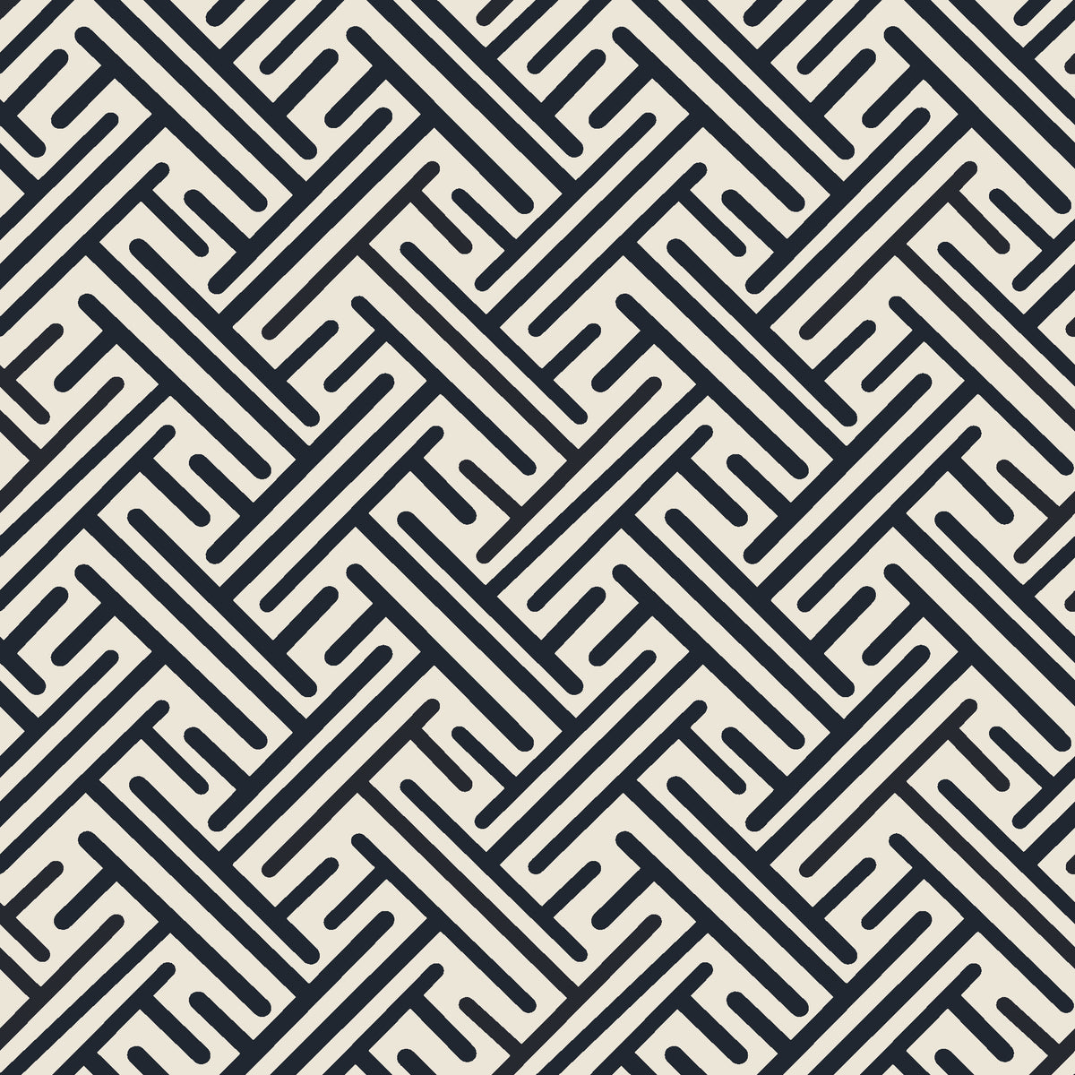 Still Labyrinth Ink maze geometric wallpaper in black and ivory