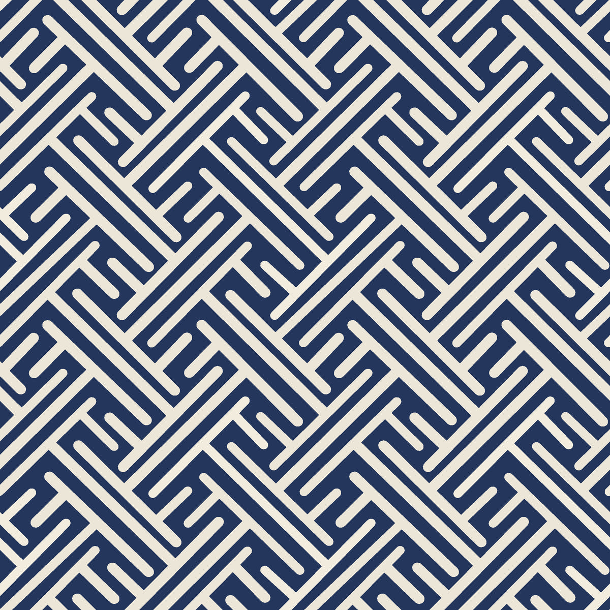 Still Labyrinth Navy maze geometric wallpaper in navy and ivory