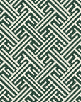 Still Labyrinth Pine maze geometric wallpaper in pine green and cream